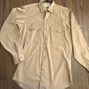 Vintage military long sleeve uniform shirt by Creighton. Tan